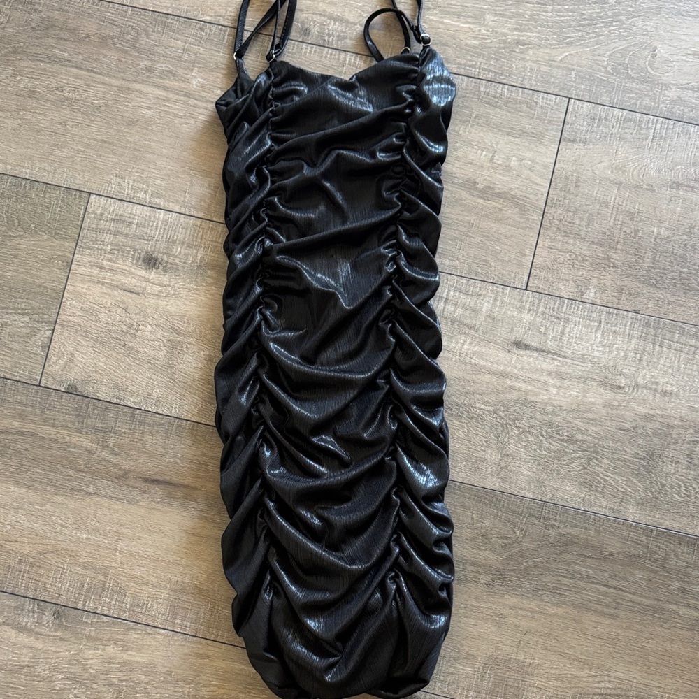 Black Ruched Slip Dress with Adjustable Straps